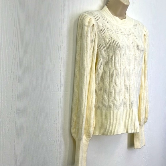 Express - NWT Ivory Knit Design With Puffy Sleeves Sweater Size Small - Picture 5 of 11